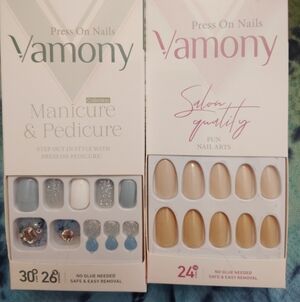 2 Packages Press-On Nails Set - Blue and Beige